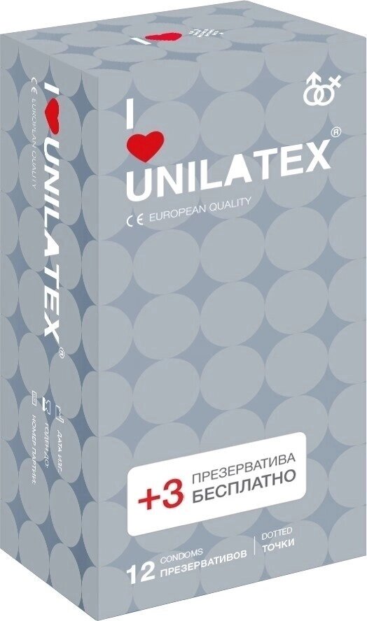 Презервативы Unilatex Dotted/точечные, 12 шт. + 3 шт. в подарок от компании Секс шоп "More Amore" - фото 1