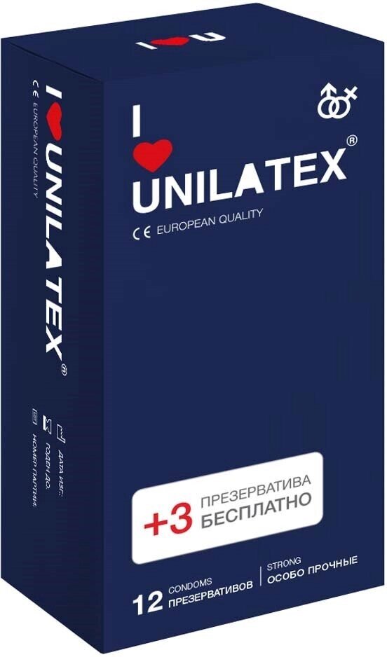 Презервативы Unilatex Extra Strong/особо прочные, 12 шт. + 3 шт. в подарок от компании Секс шоп "More Amore" - фото 1