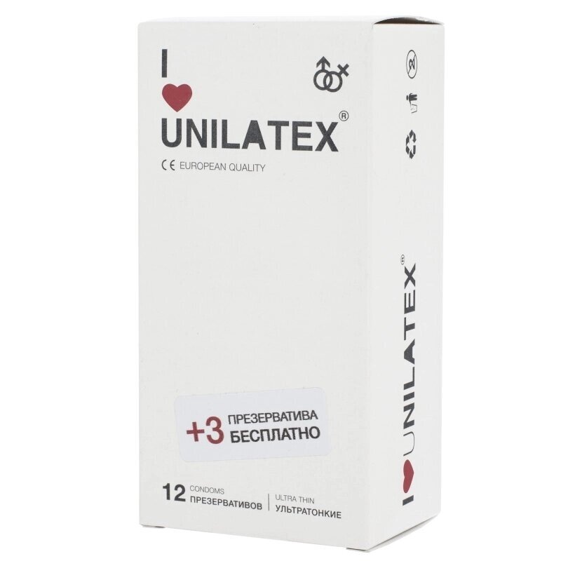 Презервативы Unilatex UltraThin/ультратонкие, 12 шт. + 3 шт. в подарок от компании Секс шоп "More Amore" - фото 1