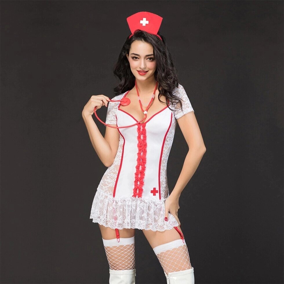 Ролевой костюм "Милая медсестричка" (стетоскоп, ободок на голову, чулки, стринги, платье) от компании Секс шоп "More Amore" - фото 1