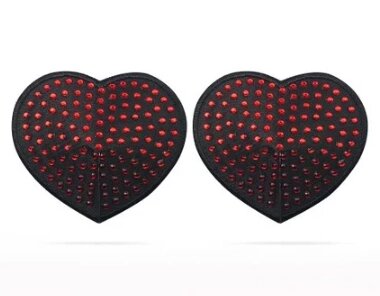 Сатиновые пэстисы на соски в виде сердечек со стразами (многоразовые) от компании Секс шоп "More Amore" - фото 1