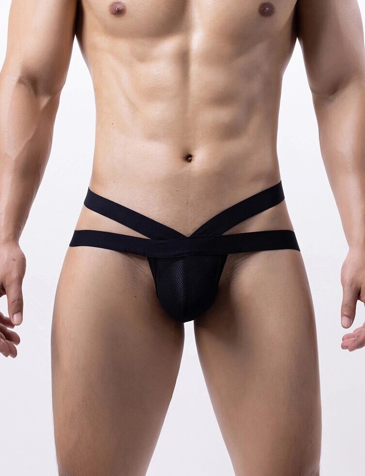 Сетчатые мужские стринги Strappy (XL) черные от компании Секс шоп "More Amore" - фото 1
