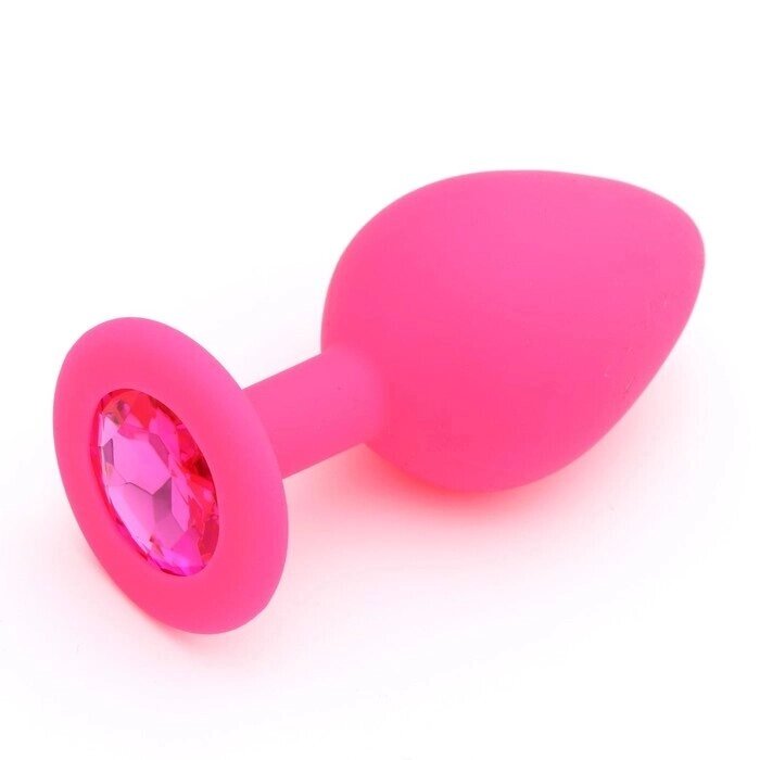 Силиконовая анальная пробка с розовым кристаллом, розовая, (35*80 мм) от компании Секс шоп "More Amore" - фото 1