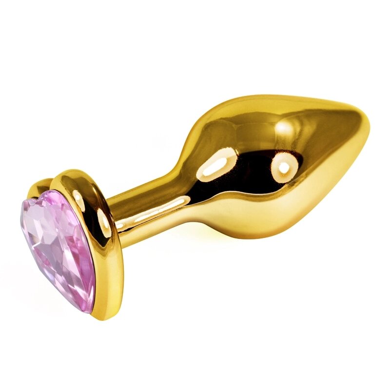 Золотая пробка с бледно розовым кристаллом в форме сердца от компании Секс шоп "More Amore" - фото 1