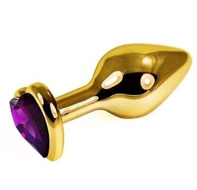Золотая пробка с фиолетовым кристаллом в форме сердца от компании Секс шоп "More Amore" - фото 1