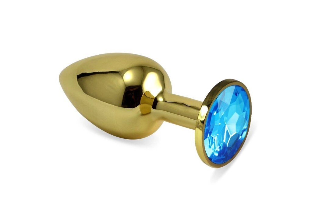 Золотая пробка с кристаллом (голубой) от компании Секс шоп "More Amore" - фото 1