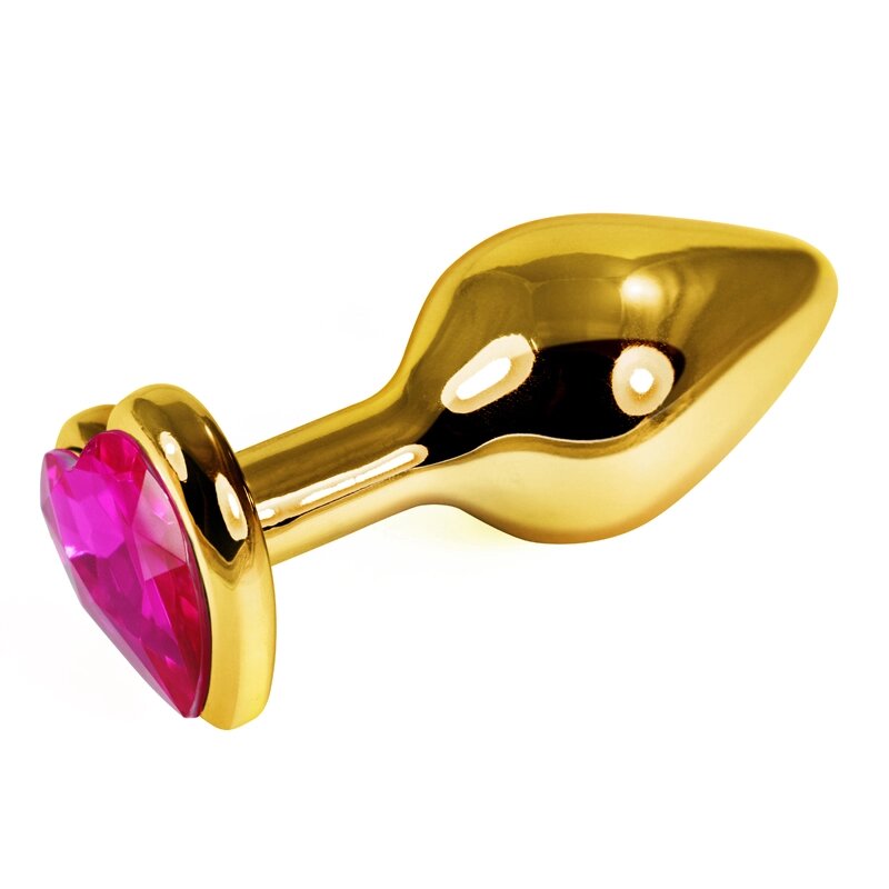 Золотая пробка с ярко розовым кристаллом в форме сердца от компании Секс шоп "More Amore" - фото 1