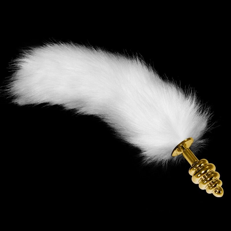 Золотистая анальная пробка с белым хвостиком от компании Секс шоп "More Amore" - фото 1