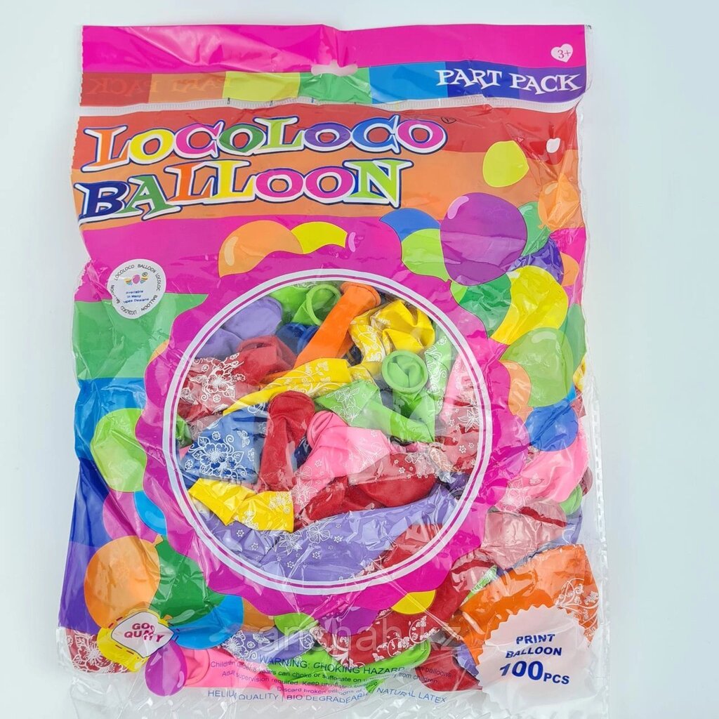 Цветные гелиевые шары, с рисунком, 100 шт от компании ИП Оптовая компания Anshah - фото 1