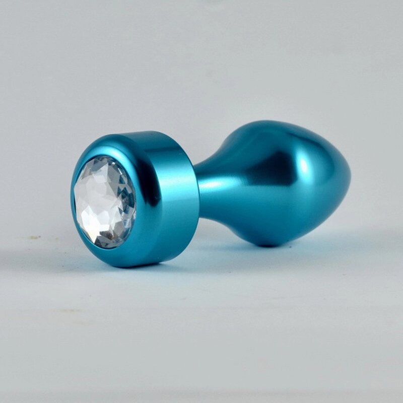 Алюминиевая анальная пробка с кристаллом голубая от компании Оптовая компания "Sex Opt" - фото 1