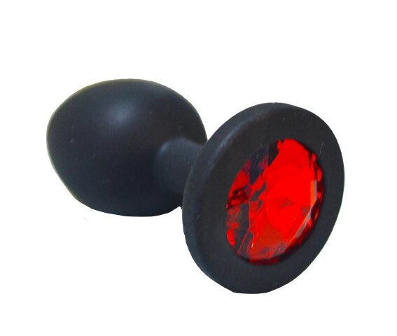 Анальная пробка из чёрного силикона с красным кристаллом (размер S) от компании Оптовая компания "Sex Opt" - фото 1