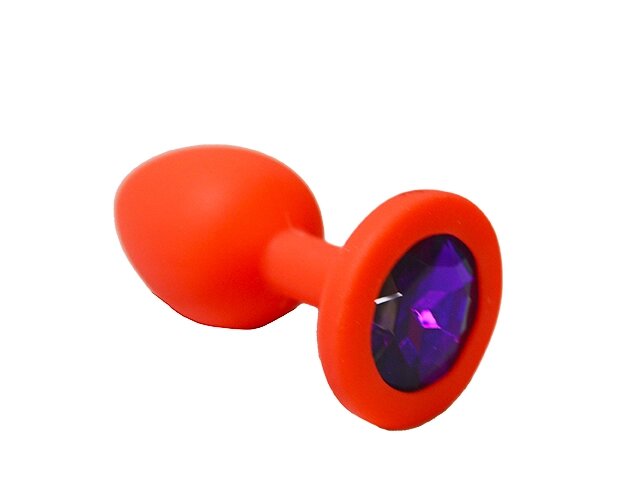 Анальная пробка из красного силикона с фиолетовым кристаллом (размер S) от компании Оптовая компания "Sex Opt" - фото 1
