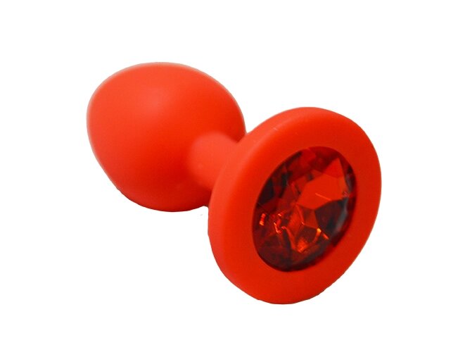 Анальная пробка из красного силикона с красным кристаллом (размер S) от компании Оптовая компания "Sex Opt" - фото 1