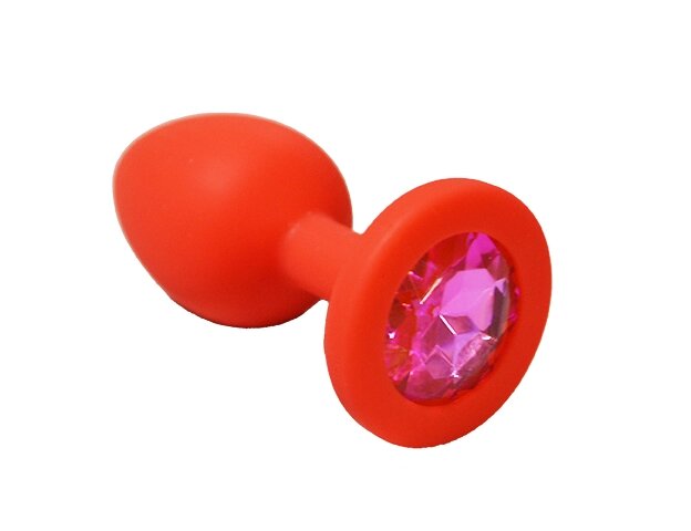 Анальная пробка из красного силикона с розовым кристаллом (размер S) от компании Оптовая компания "Sex Opt" - фото 1