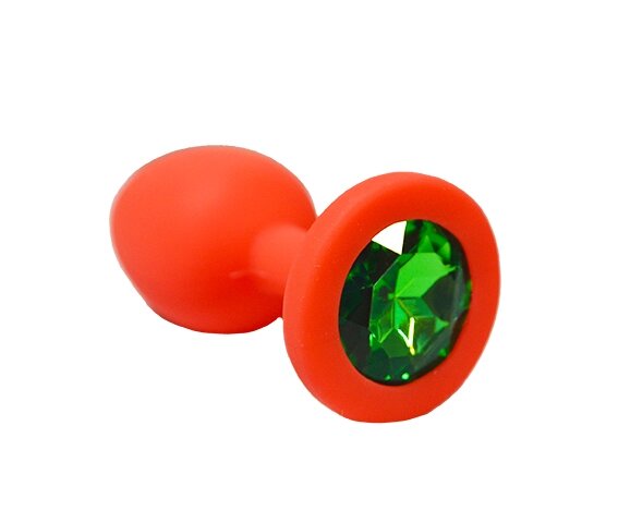 Анальная пробка из красного силикона с зелёным  кристаллом (размер S) от компании Оптовая компания "Sex Opt" - фото 1