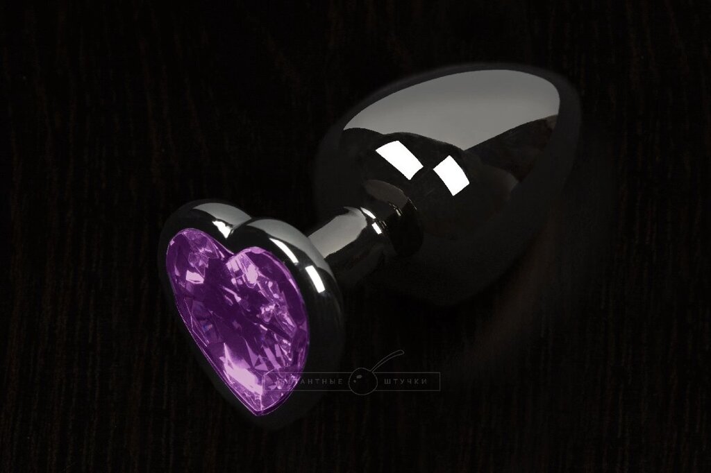 Анальная пробка маленькая с кристаллом в виде сердечка, (фиолетовая, 6 см) от компании Оптовая компания "Sex Opt" - фото 1