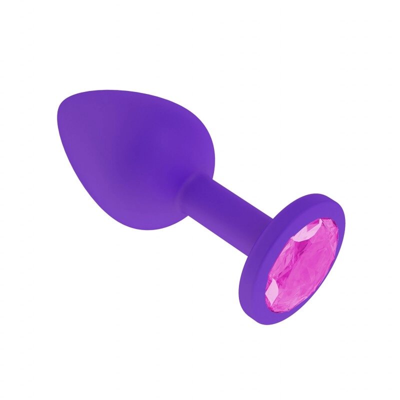Анальная втулка силиконовая фиолетовая с розовым кристаллом от компании Оптовая компания "Sex Opt" - фото 1