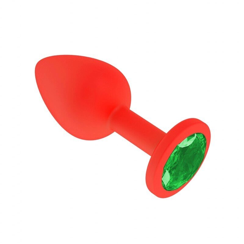 Анальная втулка силиконовая красная с зеленым кристаллом от компании Оптовая компания "Sex Opt" - фото 1