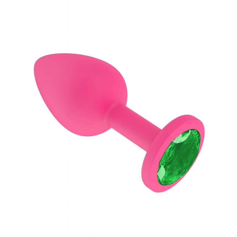Анальная втулка силиконовая розовая с зеленым кристаллом от компании Оптовая компания "Sex Opt" - фото 1