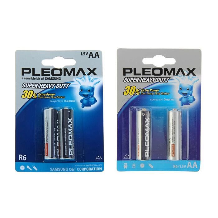 Батарейка солевая Samsung Pleomax АА набор 2 шт блистер R6-2BL от компании Оптовая компания "Sex Opt" - фото 1
