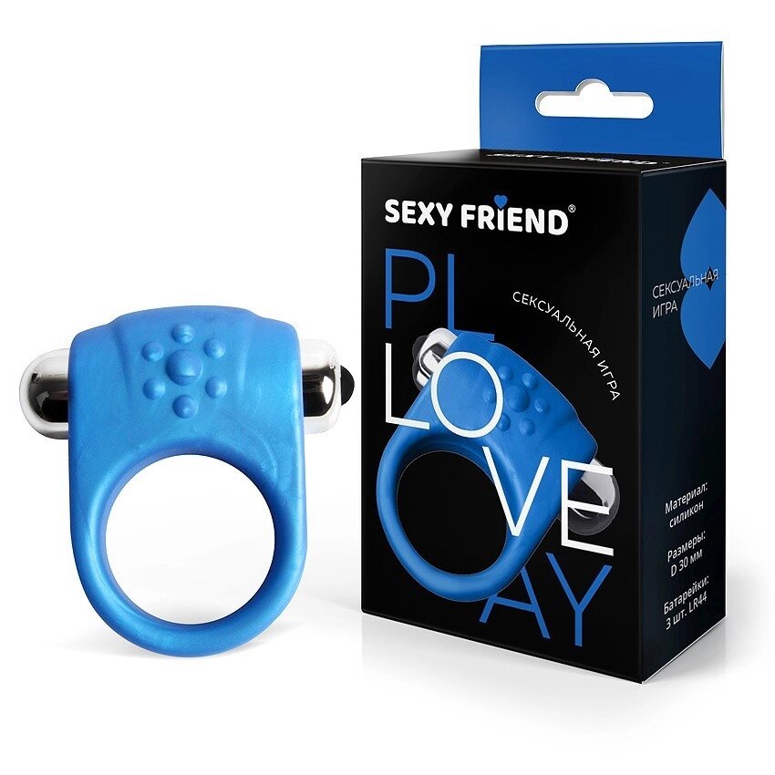 Эрекционное кольцо Love play от Sexy friend с вибрацией (30 мм.) синее от компании Оптовая компания "Sex Opt" - фото 1