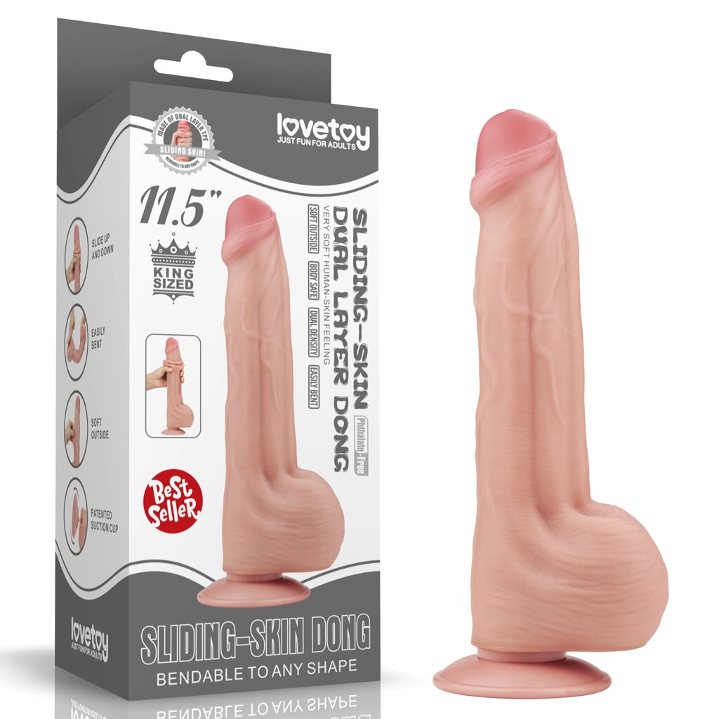 Фаллоимитатор с мошонкой Sliding Skin с двойным покрытием (29 см) от компании Оптовая компания "Sex Opt" - фото 1