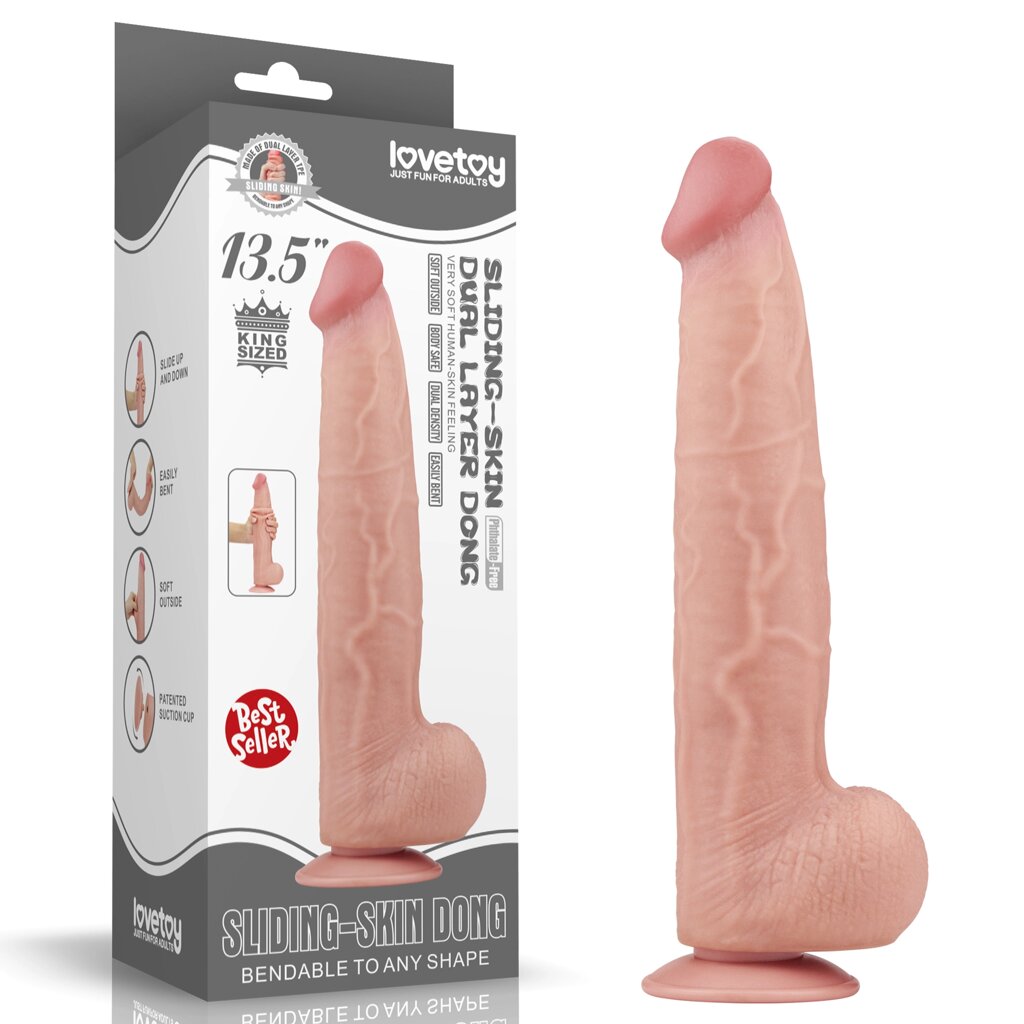 Фаллоимитатор с мошонкой Sliding Skin с двойным покрытием (34 см) от компании Оптовая компания "Sex Opt" - фото 1