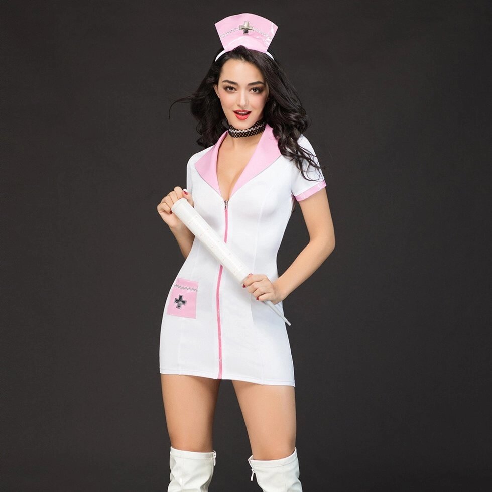 Костюм "Sexy nurse" ( платье на молнии, чокер, ободок) от компании Оптовая компания "Sex Opt" - фото 1