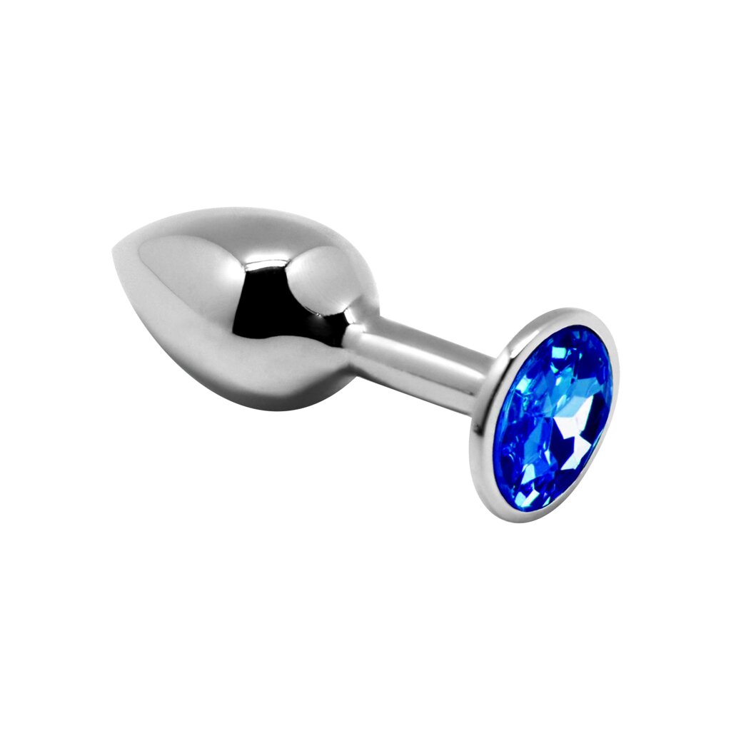 Маленькая металлическая анальная пробка Anal Pleasure от Alive (M: 8*3,4 см.) синий кристалл от компании Оптовая компания "Sex Opt" - фото 1