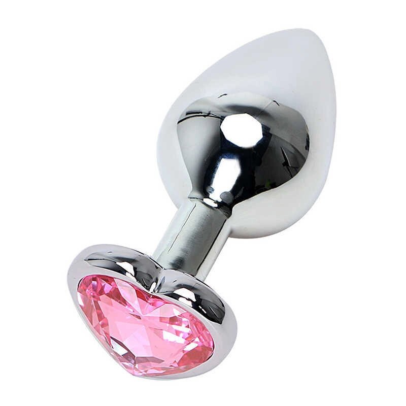 Металлическая анальная пробка - цвет серебро, розовый кристалл, размер S от компании Оптовая компания "Sex Opt" - фото 1