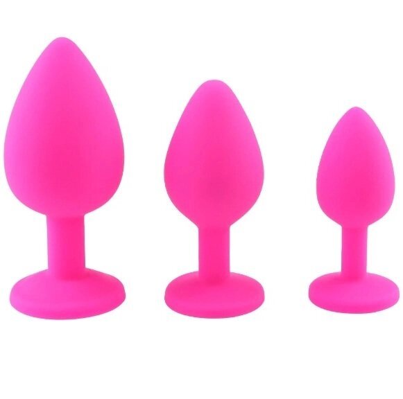 Набор анальных плагов 3 шт. (розовый) от компании Оптовая компания "Sex Opt" - фото 1
