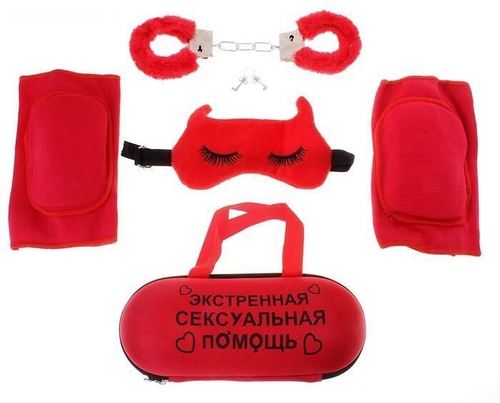 Набор "Экстренная сексуальная помощь.": наколенники, маска для сна, наручники от компании Оптовая компания "Sex Opt" - фото 1