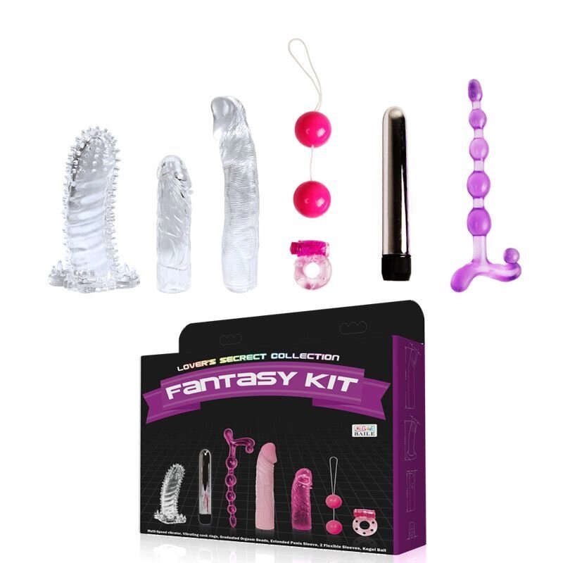 Набор игрушек "FANTASY KIT": Эрекционное кольцо, Вагинальные шарики, Анальный стимулятор, Вибратор и 3 насадки! от компании Оптовая компания "Sex Opt" - фото 1