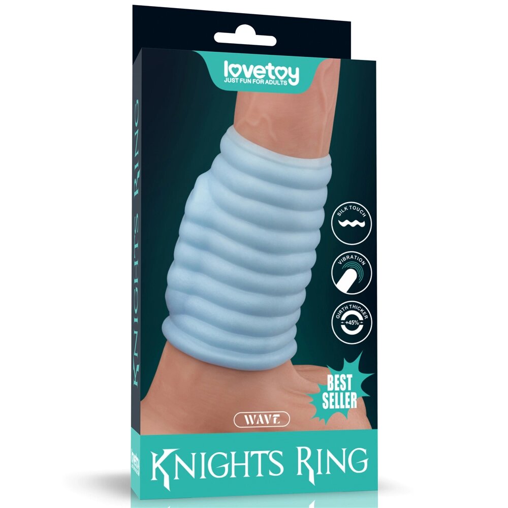 Насадка на пенис с вибрацией Wave Knights Ring (10*3,7) голубая от компании Оптовая компания "Sex Opt" - фото 1