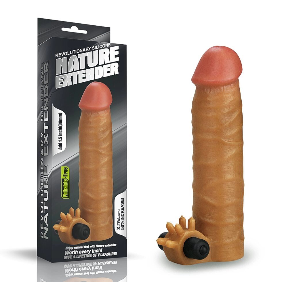 Насадка на пенис с вибропулей Nature Extender Brown (17,8 см) от компании Оптовая компания "Sex Opt" - фото 1