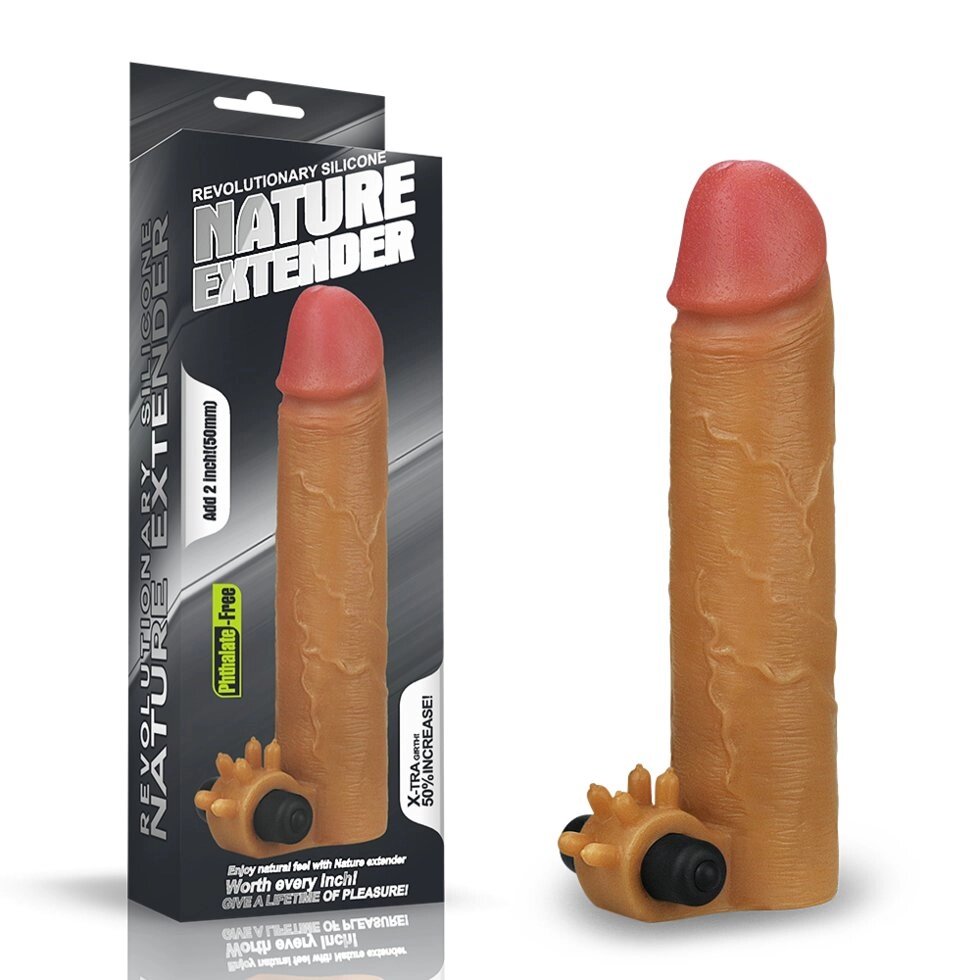 Насадка на пенис с вибропулей Nature Extender Brown (19 см) от компании Оптовая компания "Sex Opt" - фото 1