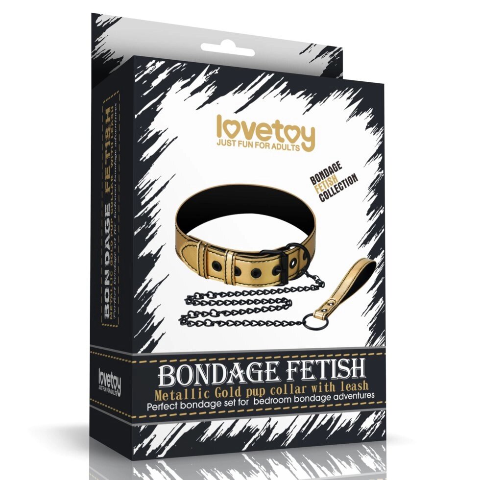Ошейник с поводком Bondage Fetish Gold от компании Оптовая компания "Sex Opt" - фото 1
