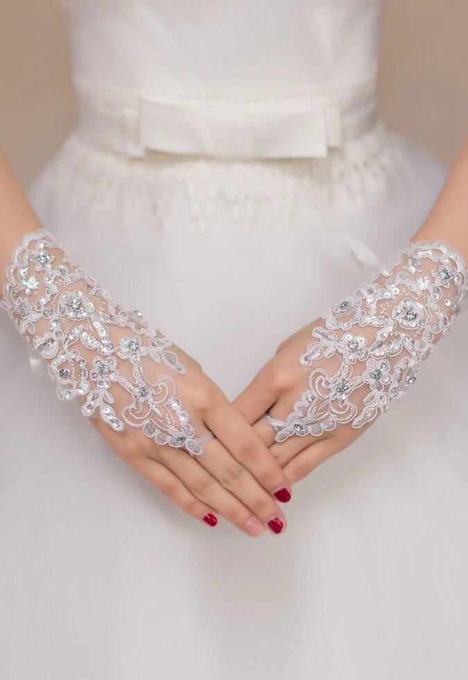 Перчатки со стразами свадебные от компании Оптовая компания "Sex Opt" - фото 1