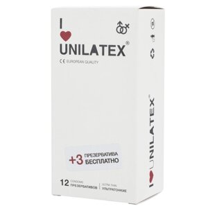Презервативы Unilatex UltraThin/ультратонкие, 12 шт. + 3 шт. в подарок