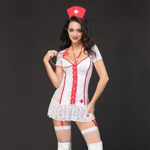 Ролевой костюм "Милая медсестричка" (стетоскоп, ободок на голову, чулки, стринги, платье)