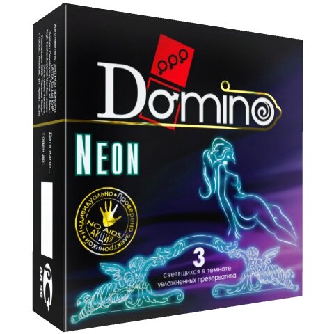 ПРЕЗЕРВАТИВЫ "DOMINO" NEON светящиеся 3штуки от компании Оптовая компания "Sex Opt" - фото 1