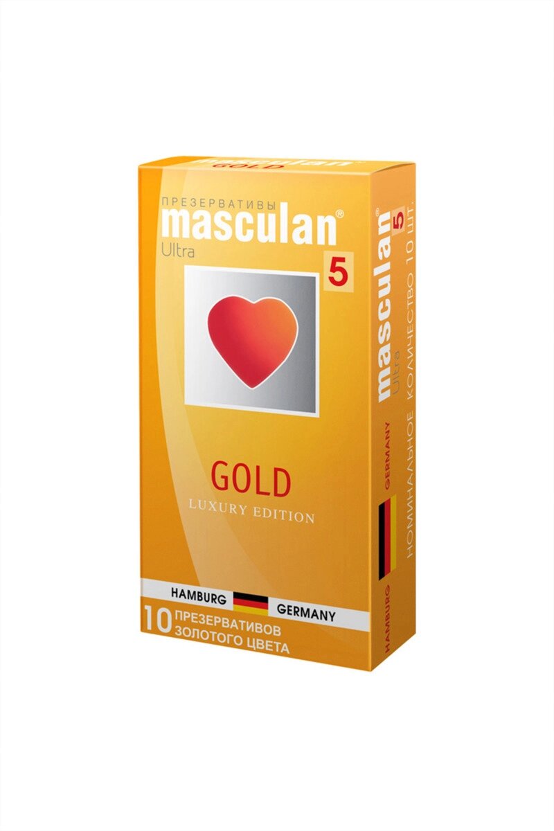 Презервативы Masculan, 5 ultra, золотые, 19 см, 5,3 см, 10 шт. от компании Оптовая компания "Sex Opt" - фото 1
