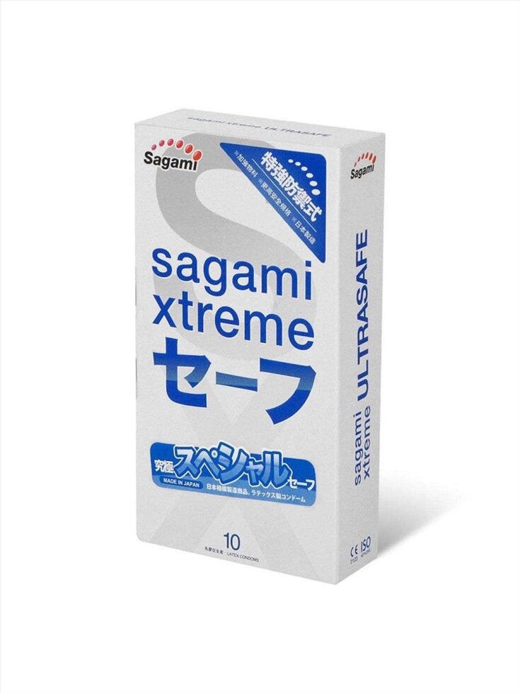 Презервативы Sagami Xtreme Ultrasafe 10шт. латексные с двойным количеством смазки от компании Оптовая компания "Sex Opt" - фото 1