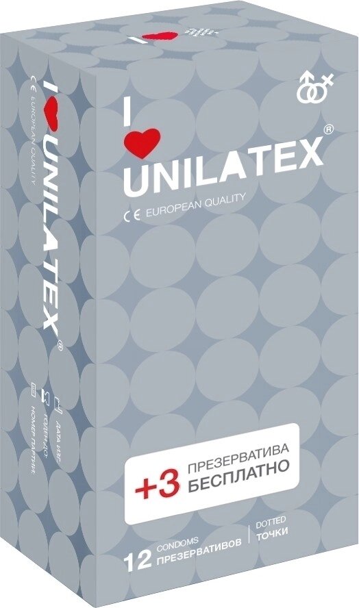 Презервативы Unilatex Dotted/точечные, 12 шт. + 3 шт. в подарок от компании Оптовая компания "Sex Opt" - фото 1