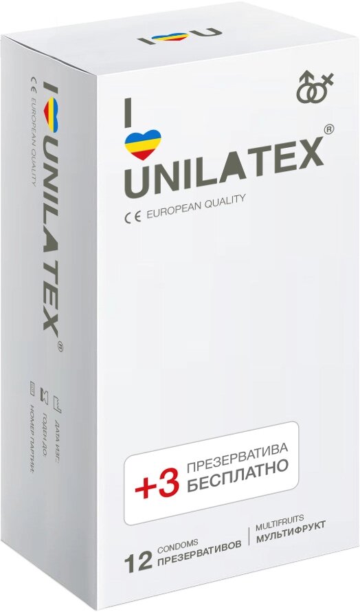 Презервативы Unilatex Multifruits/ароматизированные, 12 шт. + 3 шт. в подарок от компании Оптовая компания "Sex Opt" - фото 1
