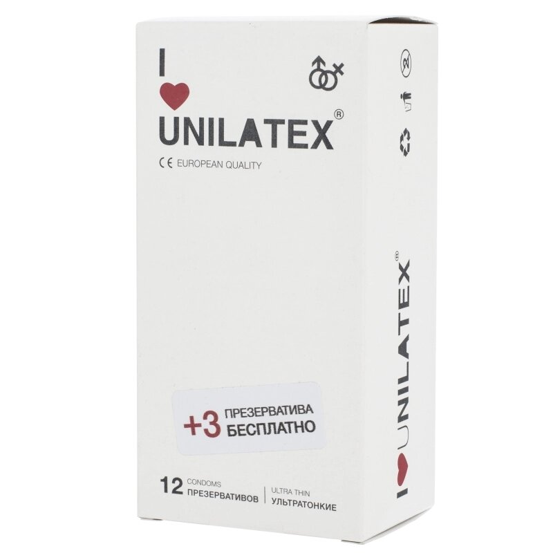 Презервативы Unilatex UltraThin/ультратонкие, 12 шт. + 3 шт. в подарок от компании Оптовая компания "Sex Opt" - фото 1