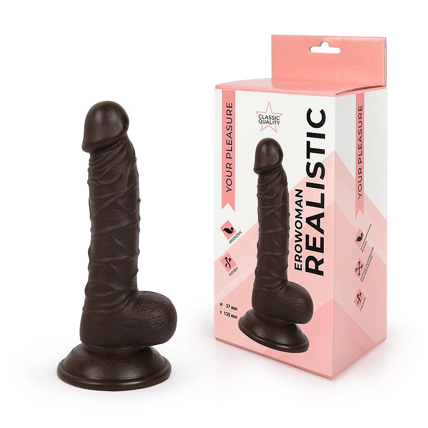 Реалистичный фаллоимитатор (13,5*3,7) коричневый от компании Оптовая компания "Sex Opt" - фото 1
