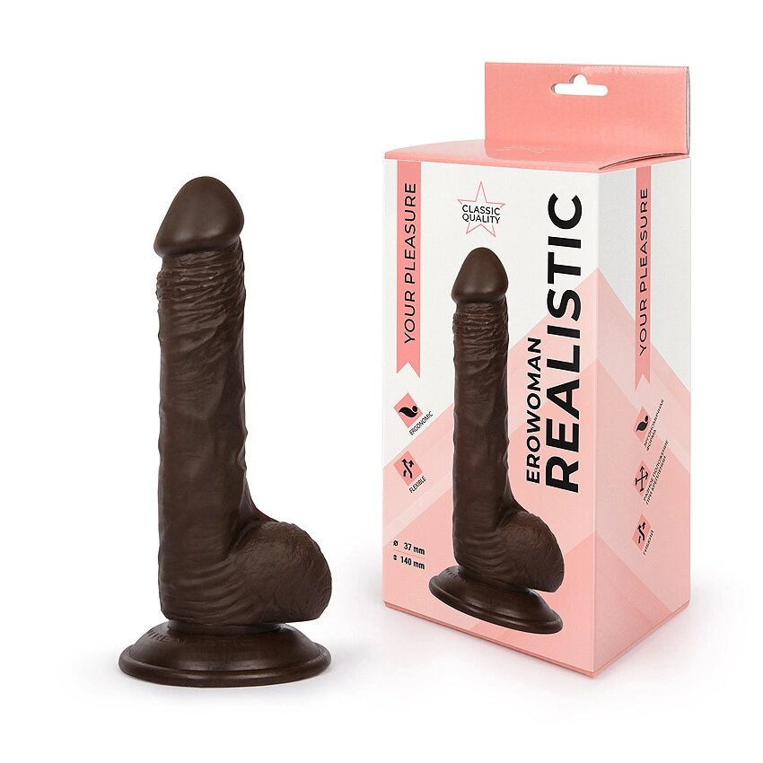 Реалистичный фаллоимитатор (14 * 3,7) коричневый от компании Оптовая компания "Sex Opt" - фото 1