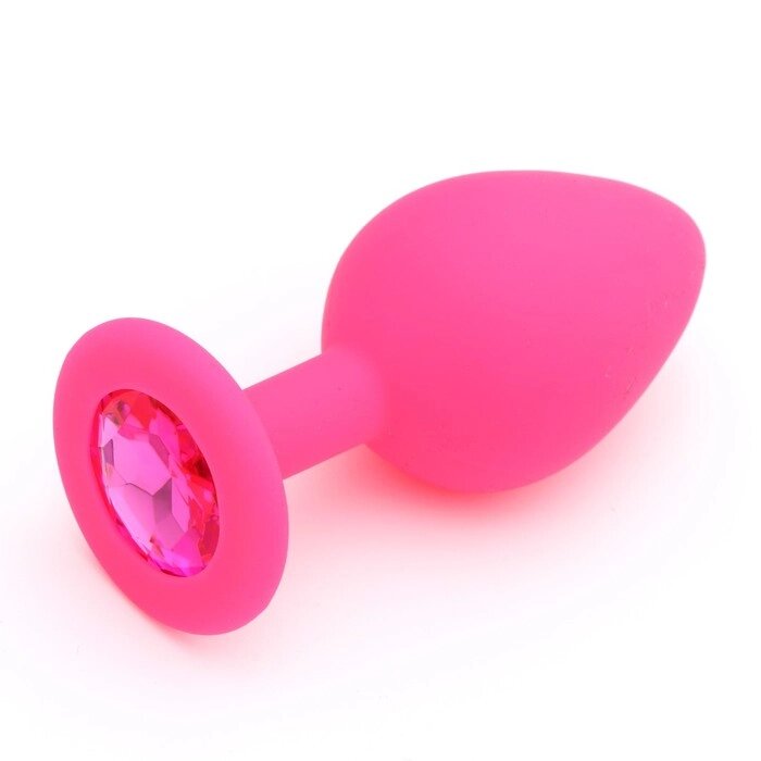 Силиконовая анальная пробка с розовым кристаллом, розовая, (35*80 мм) от компании Оптовая компания "Sex Opt" - фото 1