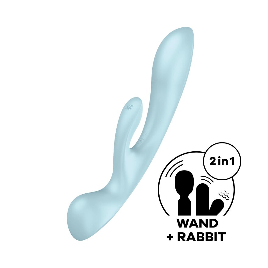 Вибратор-кролик Satisfyer Triple Oh светло-голубой от компании Оптовая компания "Sex Opt" - фото 1